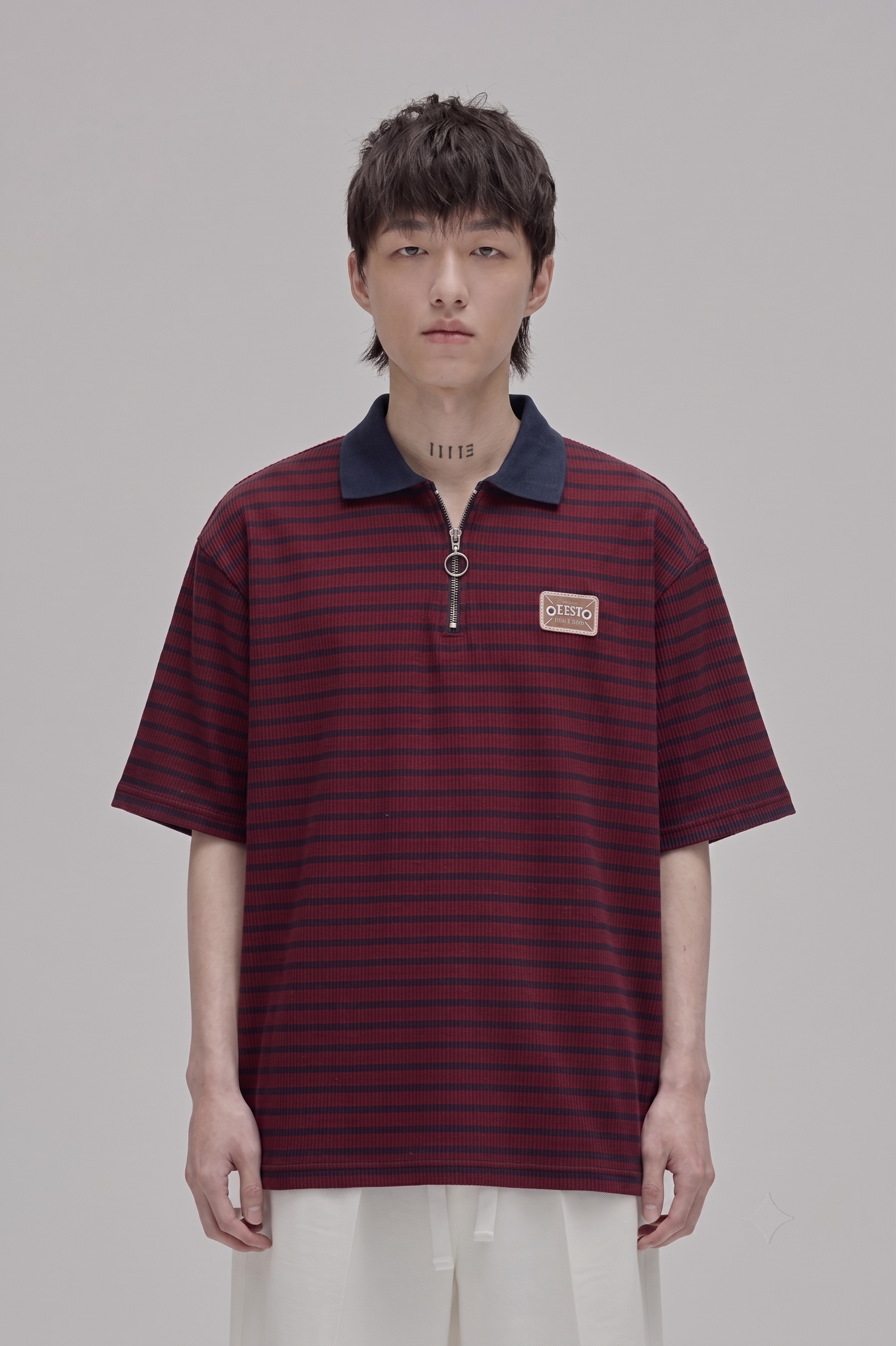 Ty Embroidered Half-Zip â€” red, on model